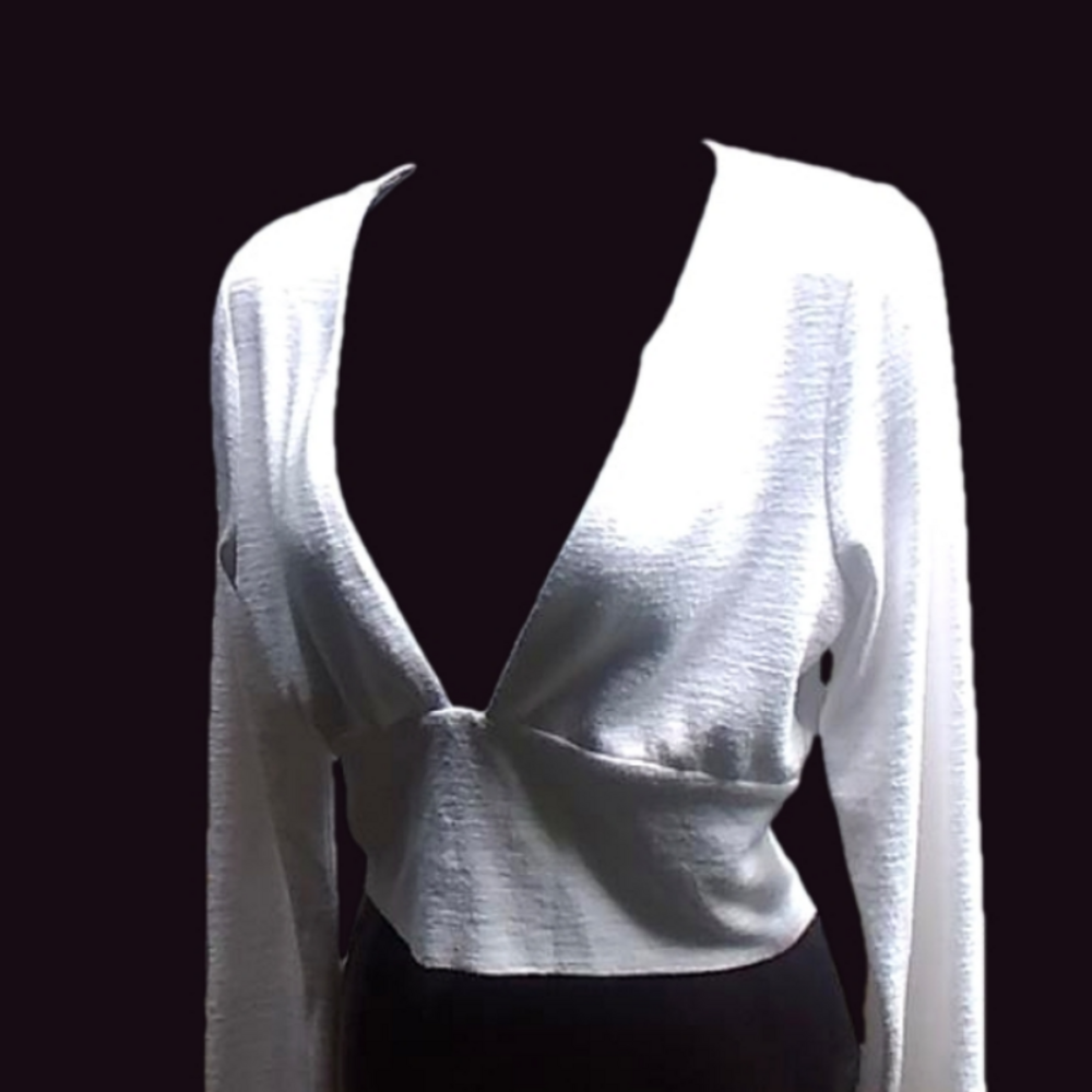 Wilfred Free Bridgette White Crop Top Plunge V Neck Long Sleeves - Picture 5 of 13